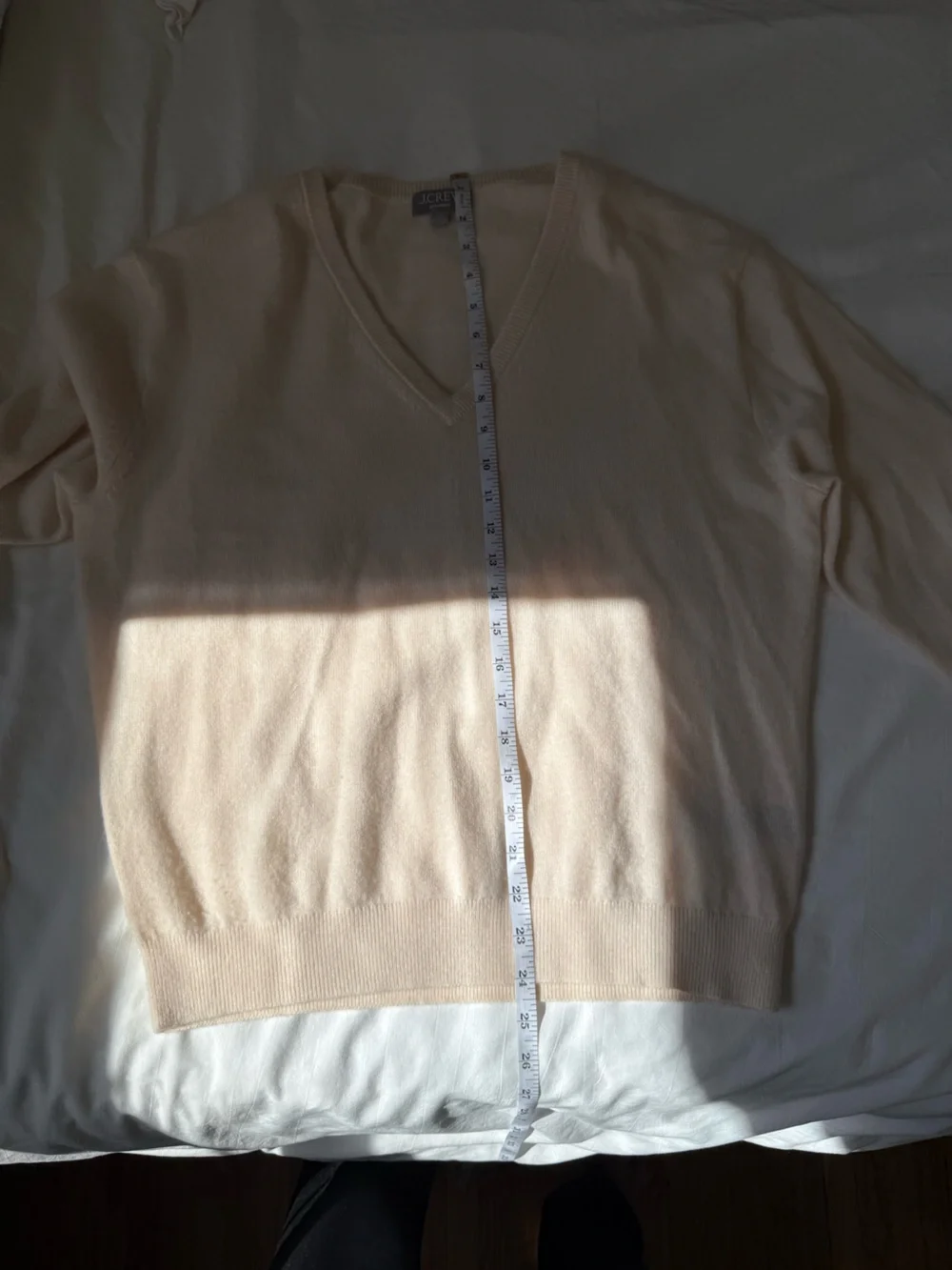 J. Crew Women's Light Cream V-Neck Cashmere Sweater